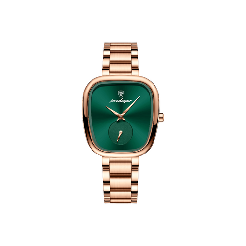 Montre femme design original STELLA or rose acier inoxydable cadran vert — Horalia